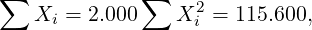 ∑             ∑    2
   Xi =  2.000    X i = 115.600,
